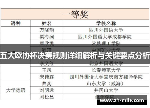 五大欧协杯决赛规则详细解析与关键要点分析